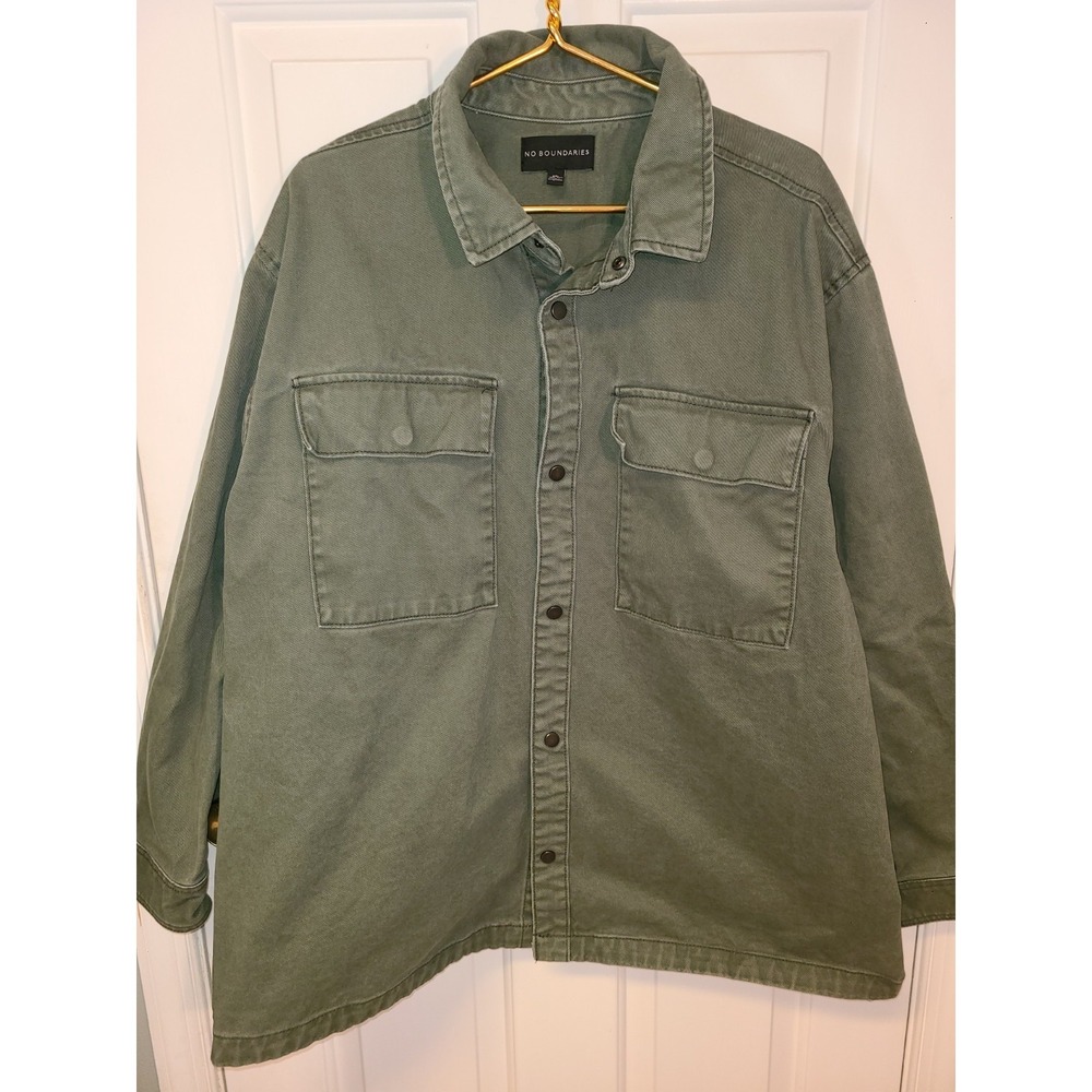 No Boundaries Jean Shirt Mens 2X 50-52 Green Heavy Cotton‎ Jean Jacket Oversized